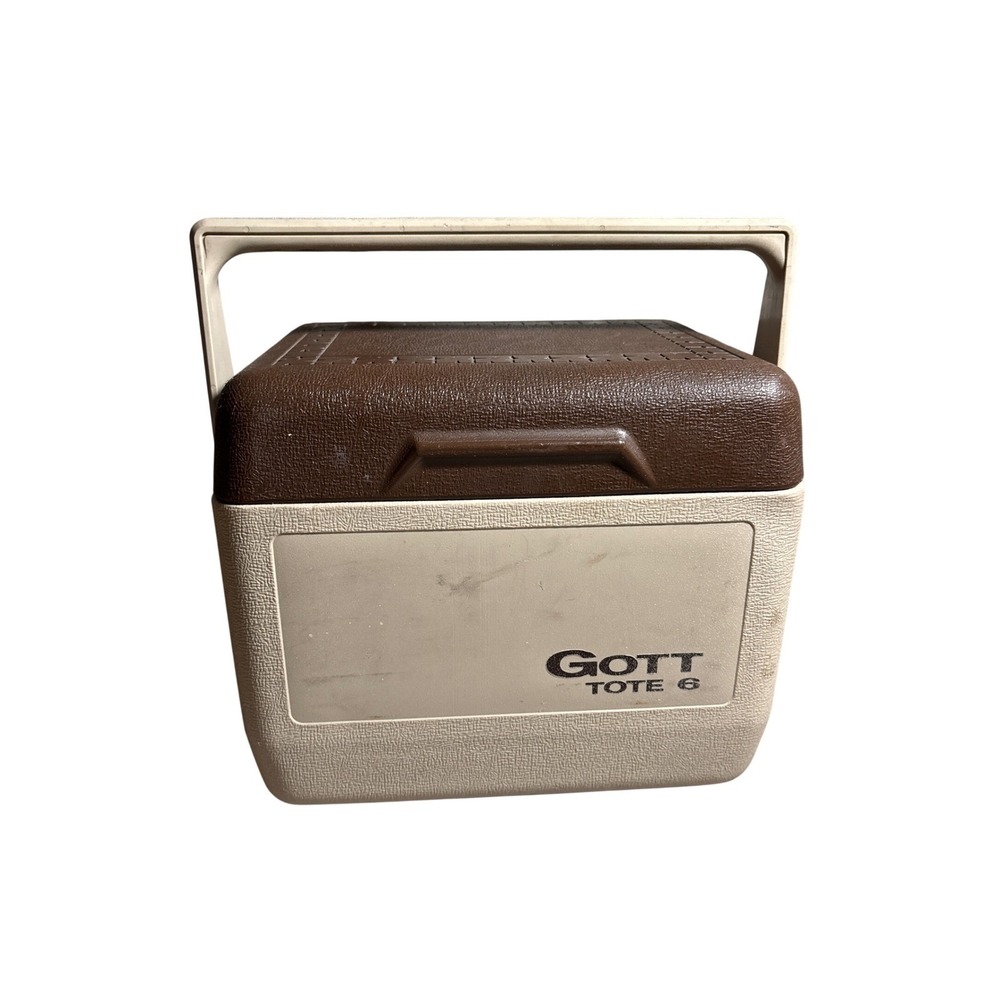 Vintage Gott Tote 6 Personal Cooler Brown Tan Lunch Box Model 1806 Made in USA